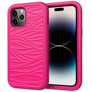 For iPhone 14 Pro Max Wave Pattern 3 in 1 Silicone + PC Shockproof Phone Case (Hot Pink)