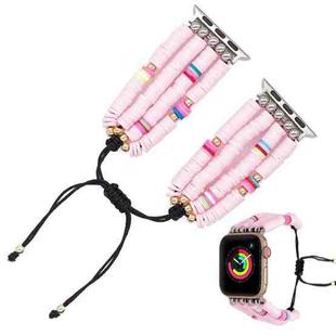 Bohemian Hand Beaded Soft Pottery Smiling Watch Band For Apple Watch Series 9&8&7 41mm / SE 3&SE 2&6&SE&5&4 40mm / 3&2&1 38mm(Pink)