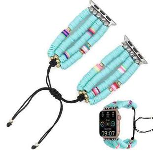 Bohemian Hand Beaded Soft Pottery Smiling Watch Band For Apple Watch Series 8&7 41mm / SE 2&6&SE&5&4 40mm / 3&2&1 38mm(Cyan-blue)