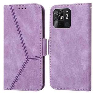 For Xiaomi Redmi 10C Embossing Stripe RFID Leather Phone Case(Purple)