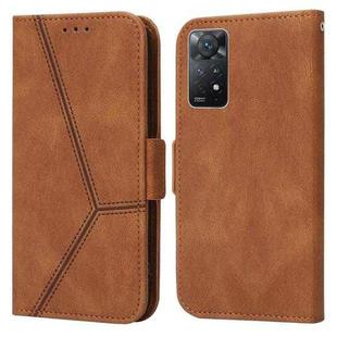 For Xiaomi Redmi Note 11 Pro Embossing Stripe RFID Leather Phone Case(Brown)