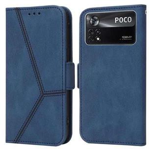 For Xiaomi Poco X4 Pro 5G Embossing Stripe RFID Leather Phone Case(Blue)