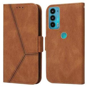 For Motorola Moto E20 / E30 / E40 Embossing Stripe RFID Leather Phone Case(Brown)