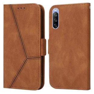 For Sony Xperia 10 III Embossing Stripe RFID Leather Phone Case(Brown)