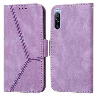 For Sony Xperia 10 III Embossing Stripe RFID Leather Phone Case(Purple)