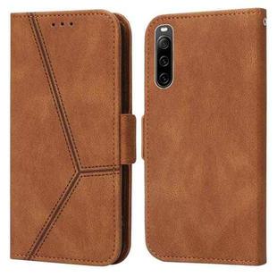 For Sony Xperia 10 IV Embossing Stripe RFID Leather Phone Case(Brown)