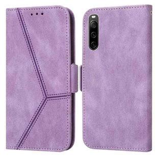 For Sony Xperia 10 IV Embossing Stripe RFID Leather Phone Case(Purple)
