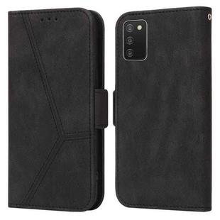 For Samsung Galaxy A03s 166mm EU Version Embossing Stripe RFID Leather Phone Case(Black)