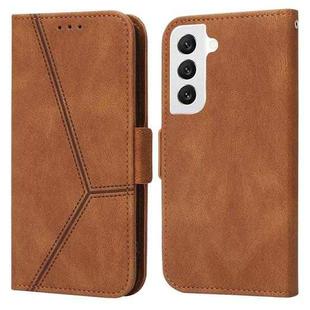 For Samsung Galaxy S22 5G Embossing Stripe RFID Leather Phone Case(Brown)