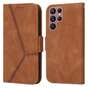 For Samsung Galaxy S22 Ultra 5G Embossing Stripe RFID Leather Phone Case(Brown)