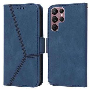 For Samsung Galaxy S22 Ultra 5G Embossing Stripe RFID Leather Phone Case(Blue)