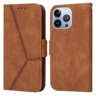 For iPhone 14 Pro Embossing Stripe RFID Leather Phone Case(Brown)