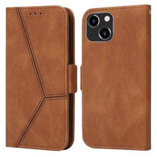 For iPhone 14 Embossing Stripe RFID Leather Phone Case (Brown)