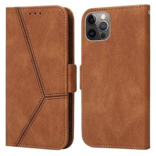 For iPhone 13 Pro Max Embossing Stripe RFID Leather Phone Case (Brown)