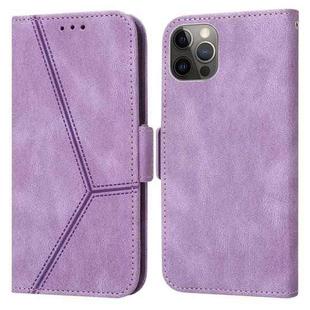 For iPhone 13 Pro Max Embossing Stripe RFID Leather Phone Case (Purple)