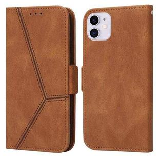 For iPhone 12 mini Embossing Stripe RFID Leather Phone Case (Brown)