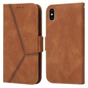 For iPhone X / XS Embossing Stripe RFID Leather Phone Case(Brown)