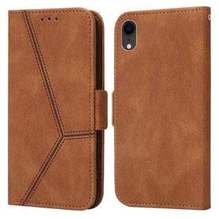 For iPhone XR Embossing Stripe RFID Leather Phone Case(Brown)