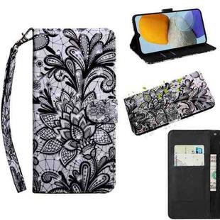 For Samsung Galaxy M23 5G 3D Painted Pattern Leather Phone Case(Black Lace)