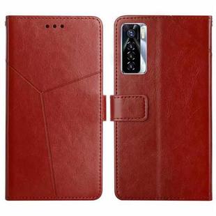 For Tecno Camon 17 Pro HT01 Y-shaped Pattern Flip Leather Phone Case(Brown)