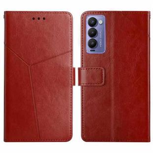 For Tecno Camon 18P HT01 Y-shaped Pattern Flip Leather Phone Case(Brown)