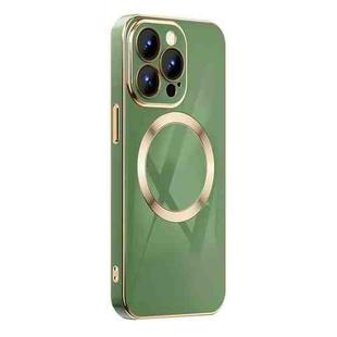 For iPhone 14 6D Gold Plated Magsafe Magnetic Phone Case (Green)