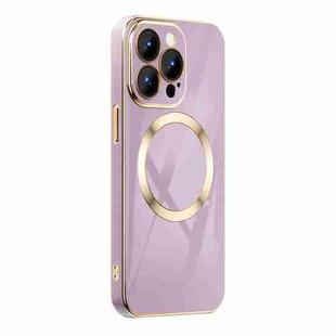 For iPhone 14 Plus 6D Gold Plated Magsafe Magnetic Phone Case (Purple)