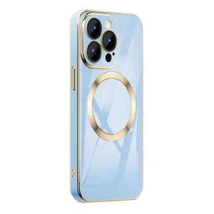 For iPhone 14 Pro 6D Gold Plated Magsafe Magnetic Phone Case(Sierra Blue)
