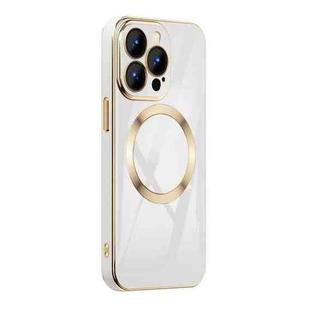 For iPhone 14 Pro Max 6D Gold Plated Magsafe Magnetic Phone Case (White)