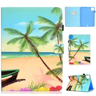 For iPad Pro 11 2020 Sewing Thread TPU Left and Right Flat Leather Tablet Case with Sleep Function & Card Slot & Buckle Anti-skid Strip and Pen Cover(Beach)