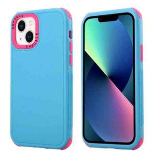 For iPhone 14 3 in 1 Four Corner Shockproof Phone Case (Sky Blue+Rose Red)