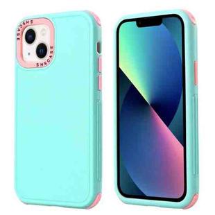 For iPhone 14 3 in 1 Four Corner Shockproof Phone Case (Gray Green+Pink)