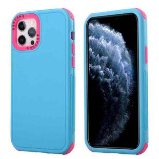 For iPhone 11 Pro Max 3 in 1 Four Corner Shockproof Phone Case (Sky Blue+Rose Red)