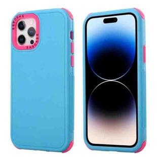 For iPhone 14 Pro 3 in 1 Four Corner Shockproof Phone Case(Sky Blue+Rose Red)