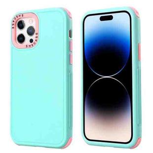 For iPhone 14 Pro Max 3 in 1 Four Corner Shockproof Phone Case (Gray Green+Pink)