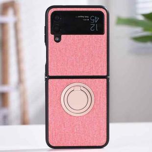 For Samsung Galaxy Z Flip4 Cloth Texture TPU Phone Case with Ring Holder(Pink)