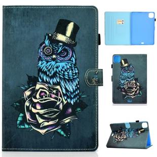 For iPad Pro 11 2020 Sewing Thread TPU Left and Right Flat Leather Tablet Case with Sleep Function & Card Slot & Buckle Anti-skid Strip and Pen Cover(Rose Owl)