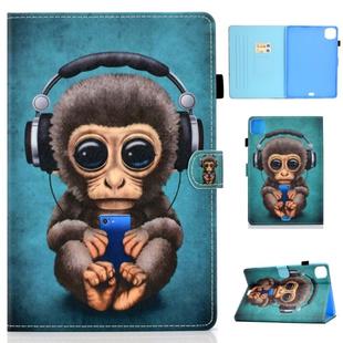 For iPad Pro 11 2020 Sewing Thread TPU Left and Right Flat Leather Tablet Case with Sleep Function & Card Slot & Buckle Anti-skid Strip and Pen Cover(Headphone Monkey)