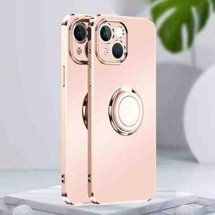 For iPhone 14 Electroplated Frosted Ring Phone Case (Light Pink)