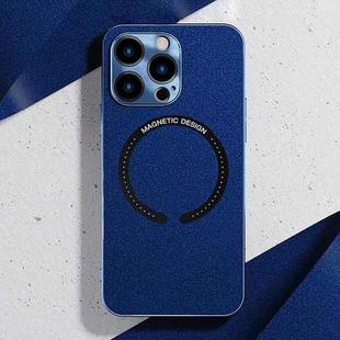 For iPhone 12 Pro Leather Electroplated Magsafe Case(Navy Blue)