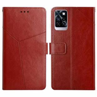 For Infinix Note 10 Pro HT01 Y-shaped Pattern Flip Leather Phone Case(Brown)