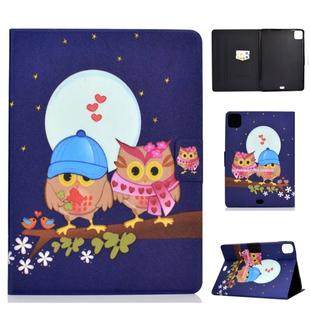 For iPad Pro 11 2020 Electric Pressed TPU Left and Right Open Flat Leather Tablet Case with Sleep Function & Card Buckle Anti-skid Strip(Couple Owls)