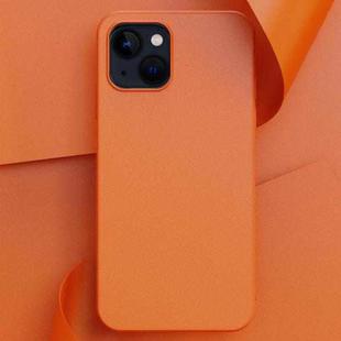 For iPhone 14 Plain Skin Leather Phone Case (Orange)