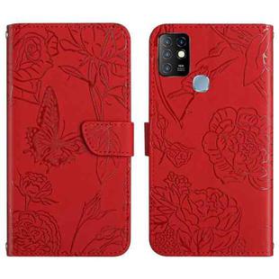 For Infinix Hot 10 HT03 Skin Feel Butterfly Embossed Flip Leather Phone Case(Red)