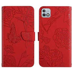 For Infinix Hot 10i/Smart 5 Pro HT03 Skin Feel Butterfly Embossed Flip Leather Phone Case(Red)