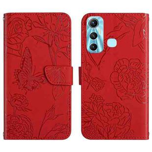 For Infinix Hot 11 HT03 Skin Feel Butterfly Embossed Flip Leather Phone Case(Red)