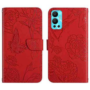 For Infinix Hot 12 HT03 Skin Feel Butterfly Embossed Flip Leather Phone Case(Red)