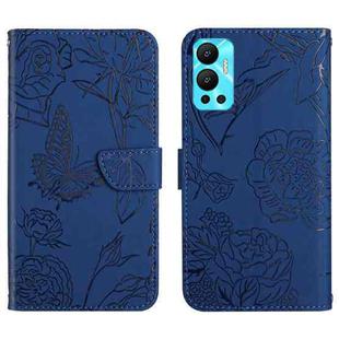 For Infinix Hot 12 HT03 Skin Feel Butterfly Embossed Flip Leather Phone Case(Blue)