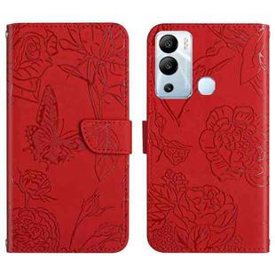 For Infinix Hot 12i HT03 Skin Feel Butterfly Embossed Flip Leather Phone Case(Red)