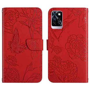 For Infinix Note 10 Pro HT03 Skin Feel Butterfly Embossed Flip Leather Phone Case(Red)